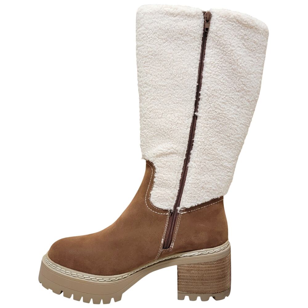 MIA Teirson Block Heel Faux Shearling Knee High Boots Size US 9M Cognac Brown - Picture 3 of 5
